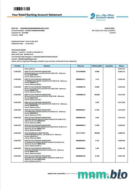 Kuwejt boubyan wyciąg bankowy łatwe do wypełnienia szablonu .xls i .format pliku pdf